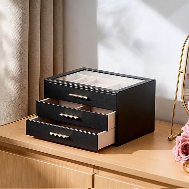 Glass Display Jewelry Organizer Case with Drawers Velvet Lining