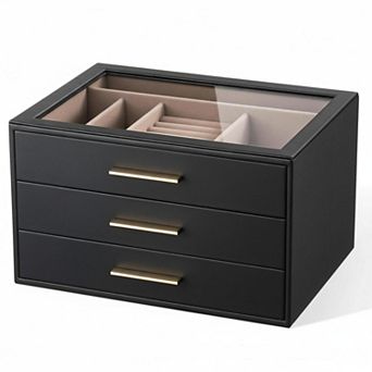 Glass Display Jewelry Organizer Case with Drawers Velvet Lining