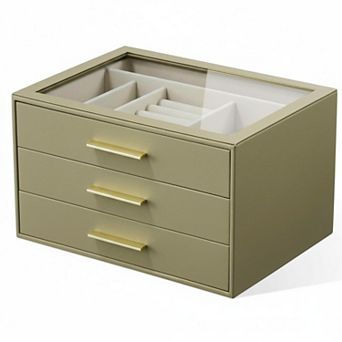 Glass Display Jewelry Organizer Case with Drawers Velvet Lining