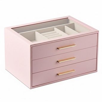 Glass Display Jewelry Organizer Case with Drawers Velvet Lining