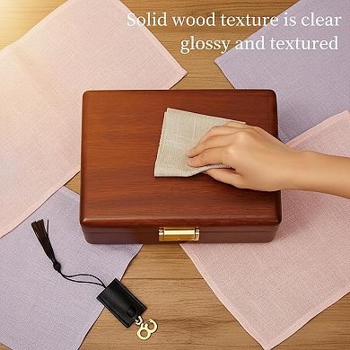 Solid Wooden Jewelry Box Lock Key Organizer Storage Earrings Rings Necklaces Bracelet Watch Gift