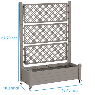 Rolling Trellis Plant Stand with Planter Box, Mobile Lattice Flower Shelf for Climbing Plants Patio