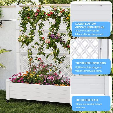 Rolling Trellis Plant Stand with Planter Box, Mobile Lattice Flower Shelf for Climbing Plants Patio