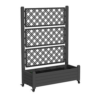 Rolling Trellis Plant Stand with Planter Box, Mobile Lattice Flower Shelf for Climbing Plants Patio