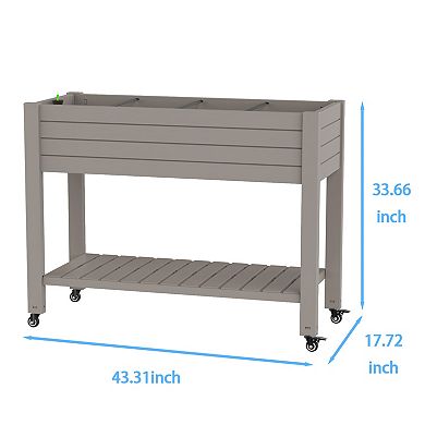 Multi-Tier Rolling Plant Stand with Storage Shelf, Raised Planter Box for Balcony Garden Patio