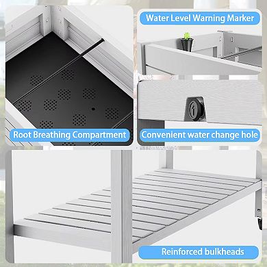 Multi-Tier Rolling Plant Stand with Storage Shelf, Raised Planter Box for Balcony Garden Patio