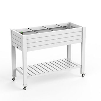 Multi-Tier Rolling Plant Stand with Storage Shelf, Raised Planter Box for Balcony Garden Patio