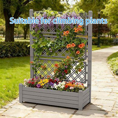 Trellis Plant Stand with Planter Box, Multi-Tier Lattice Flower Shelf for Climbing Plants