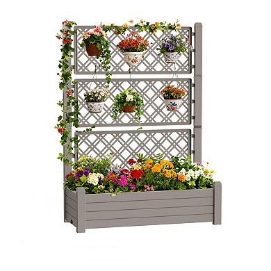 Trellis Plant Stand with Planter Box, Multi-Tier Lattice Flower Shelf for Climbing Plants