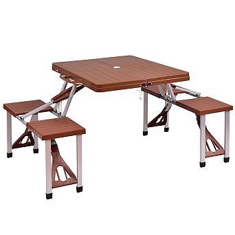 Plastic Brown Picnic Table with 4 seats integrated