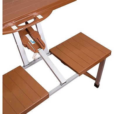 Plastic Brown Picnic Table with 4 seats integrated