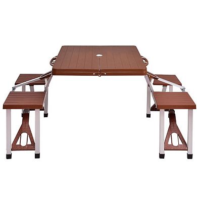 Plastic Brown Picnic Table with 4 seats integrated