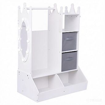 Dress Up Storage for Girls, Kids Play Armoire with Light, Mirror, Clothing Rack and Storage Bin