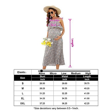 Maternity Spaghetti Strap Ruffle Midi Dress, Pleated Floral Casual Dress