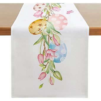 Easter Egg Table Runner 13x108 Inch Spring Bunny Floral Indoor/Outdoor Decor