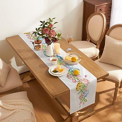 Easter Egg Table Runner 13x108 Inch Spring Bunny Floral Indoor/Outdoor Decor