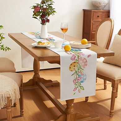 Easter Egg Table Runner 13x108 Inch Spring Bunny Floral Indoor/Outdoor Decor