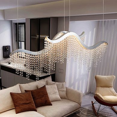 Dimmable LED Wave Crystal Chandelier for Luxurious Living Room and Interior Space