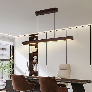 Walnut Wood LED Pendant Light for Kitchen Dining Room and Living Area