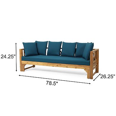 Outdoor Acacia Wood Extendable Daybed Sofa, Patio Lounge Couch for Garden Yard
