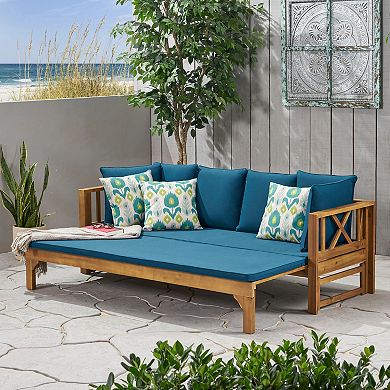 Outdoor Acacia Wood Extendable Daybed Sofa, Patio Lounge Couch for Garden Yard