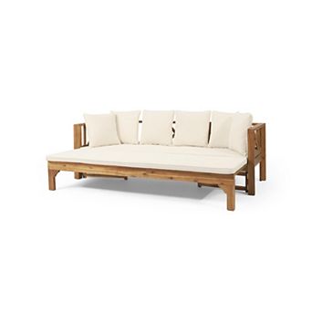 Outdoor Acacia Wood Extendable Daybed Sofa, Patio Lounge Couch for Garden Yard