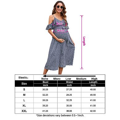 Maternity Cold Shoulder Ruffle Midi Dress, Belted Floral Casual Dress
