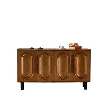 Gold-Toned Arched Door Sideboard Buffet Cabinet 4-Door Storage Console for Dining Living Room