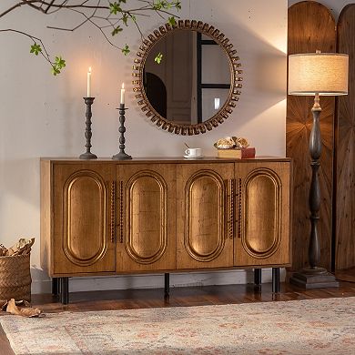 Gold-Toned Arched Door Sideboard Buffet Cabinet 4-Door Storage Console for Dining Living Room