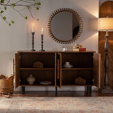 Gold-Toned Arched Door Sideboard Buffet Cabinet 4-Door Storage Console for Dining Living Room