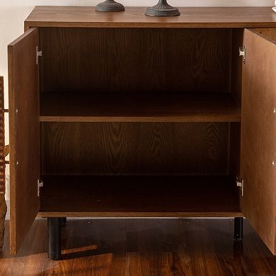 Gold-Toned Arched Door Sideboard Buffet Cabinet 4-Door Storage Console for Dining Living Room