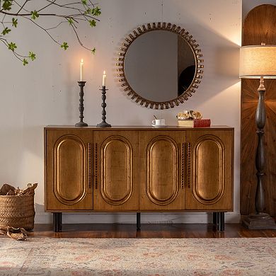 Gold-Toned Arched Door Sideboard Buffet Cabinet 4-Door Storage Console for Dining Living Room