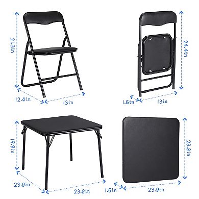 Folding Card Table and 4 Chair Set, Metal Frame Portable Upholstered Activity Furniture