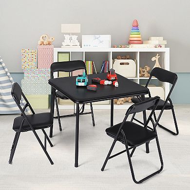 Folding Card Table and 4 Chair Set, Metal Frame Portable Upholstered Activity Furniture