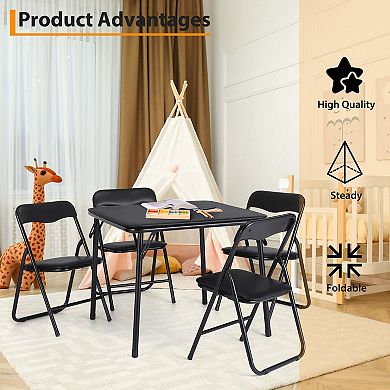 Folding Card Table and 4 Chair Set, Metal Frame Portable Upholstered Activity Furniture