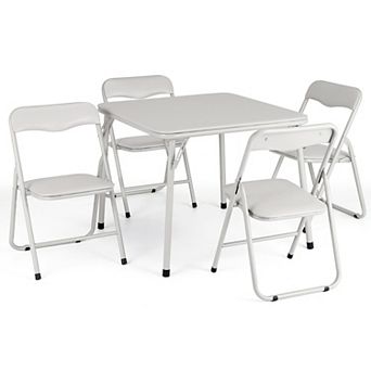Folding Card Table and 4 Chair Set, Metal Frame Portable Upholstered Activity Furniture