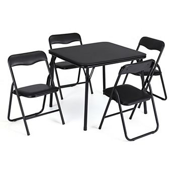 Folding Card Table and 4 Chair Set, Metal Frame Portable Upholstered Activity Furniture