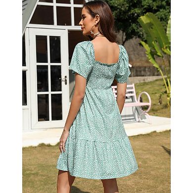 Maternity Square Neck Smocked Mini Dress, Flutter Sleeve Casual Dress