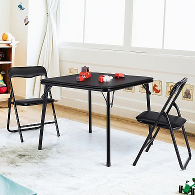 3-Piece Kids Folding Table and Chairs Set, Durable Steel Structure Portable Furniture