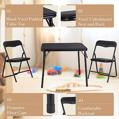 3-Piece Kids Folding Table and Chairs Set, Durable Steel Structure Portable Furniture