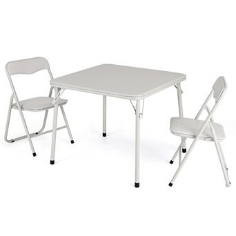 3 pc Kids Folding Table and Chairs Set, Durable Steel Structure Portable Furniture