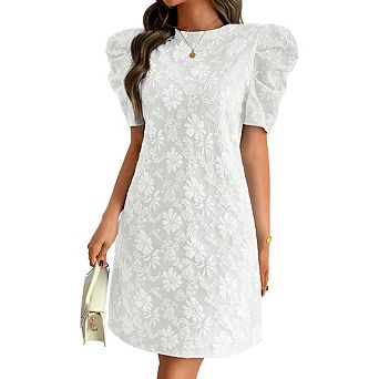 Women Floral Short Puff Sleeve Vintage Shift Dress