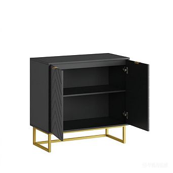 Minimalist Herringbone Storage Sideboard, Modern Wooden Buffet Cabinet for Living Room Entryway