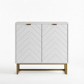 Minimalist Herringbone Storage Sideboard, Modern Wooden Buffet Cabinet for Living Room Entryway