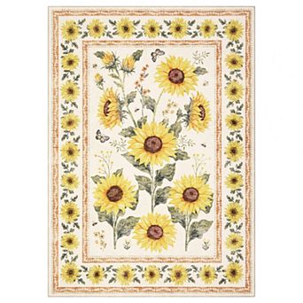 Sunflowers Farmhouse Area Rugs, Washable Country Nursery Boho Botanical Non Slip Runners Carpet