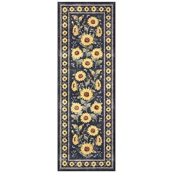 Sunflowers Farmhouse Area Rugs, Washable Country Nursery Boho Botanical Non Slip Runners Carpet