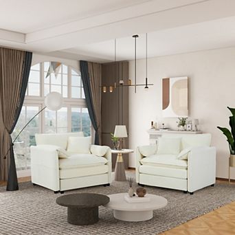 Oversized Chenille Accent Chair Set of 2 - Comfy Single Sofa Chairs