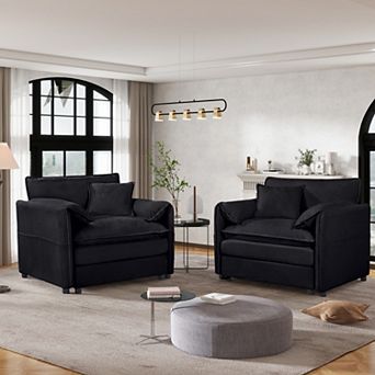 Oversized Chenille Accent Chair Set of 2 - Comfy Single Sofa Chairs