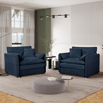 Oversized Chenille Accent Chair Set of 2 - Comfy Single Sofa Chairs