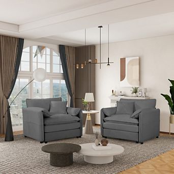 Oversized Chenille Accent Chair Set of 2 - Comfy Single Sofa Chairs